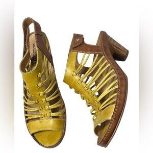 Pikolinos Java Leather Strappy Yellow Heels Sz 7